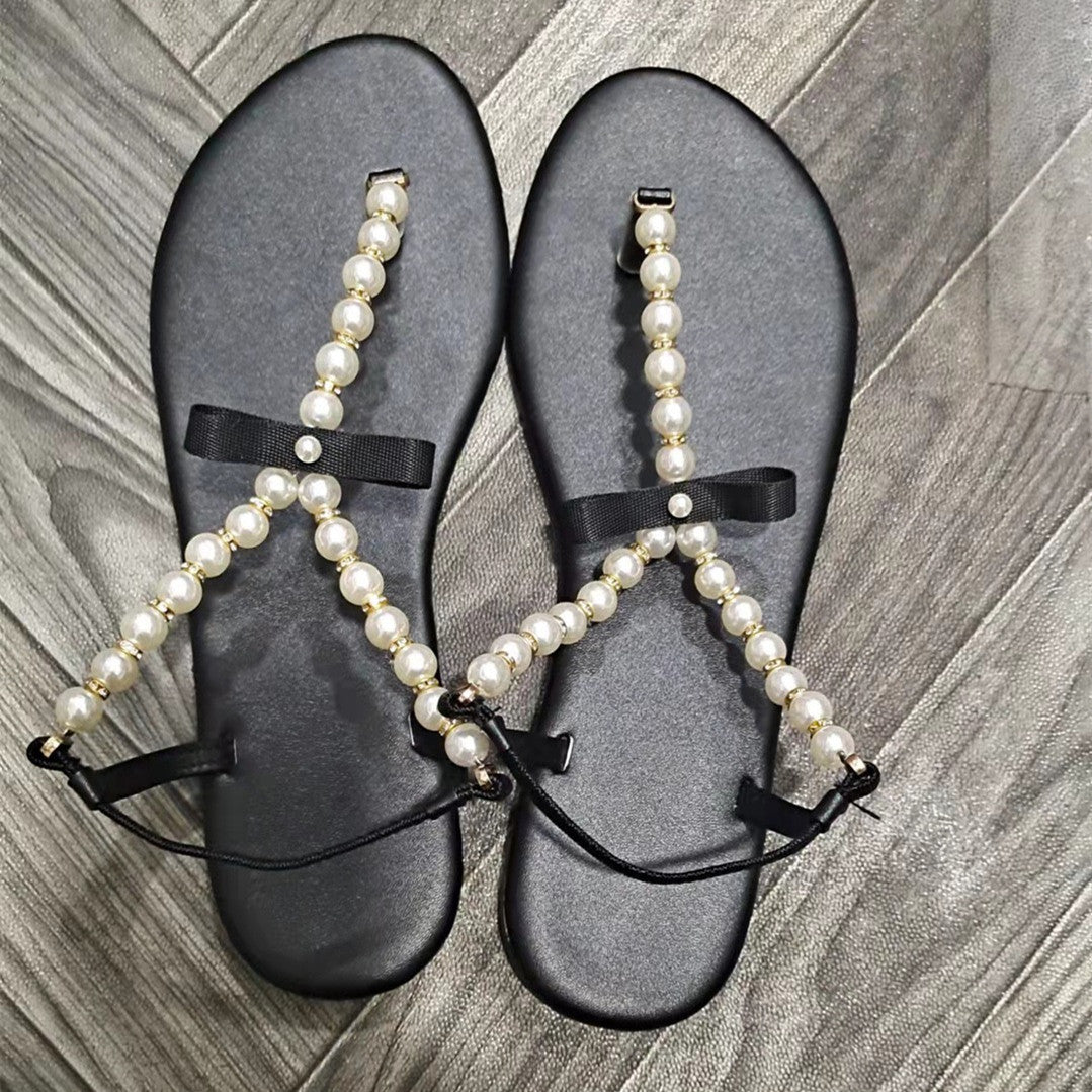 Pearl Thong Beaded Roman Sandals