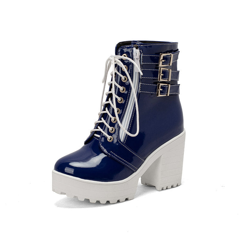 Lace-Up Buckle Thick Sole Short Boots