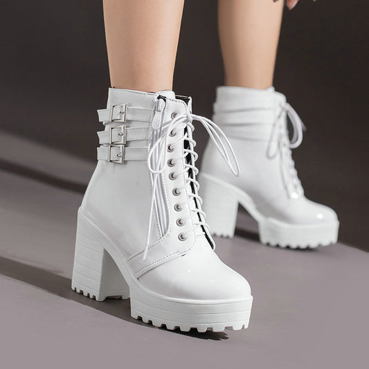 Lace-Up Buckle Thick Sole Short Boots