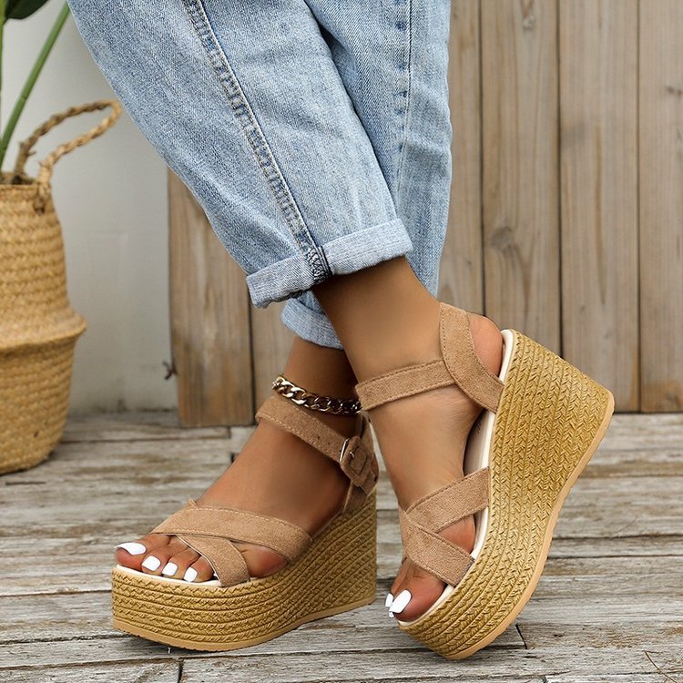 Wedge Non-slip Cross-strap Platform Hemp Heel Sandals