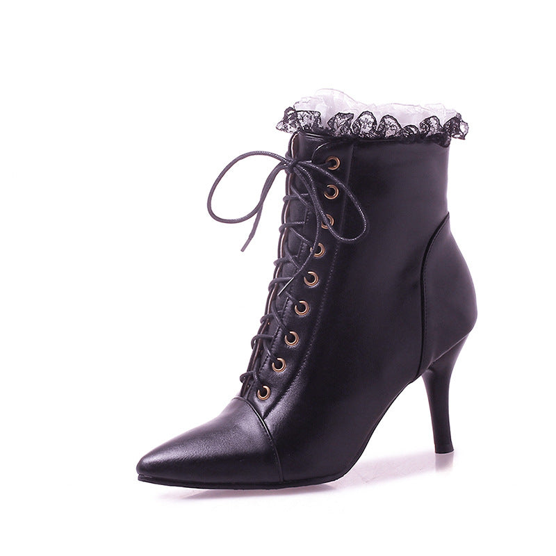 Lace-Up Pointed-Toe Stiletto Martin Boots