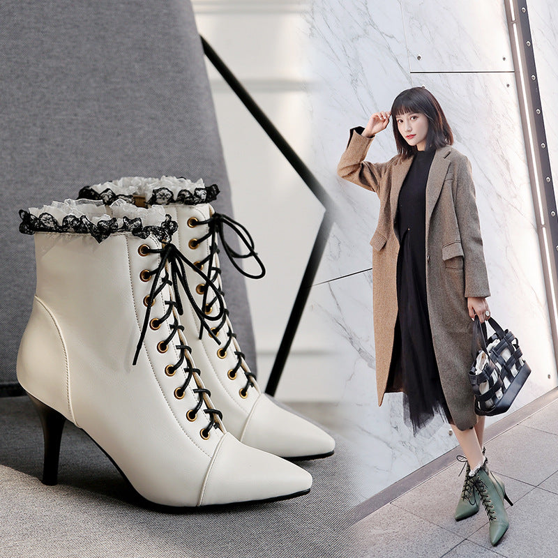 Lace-Up Pointed-Toe Stiletto Martin Boots