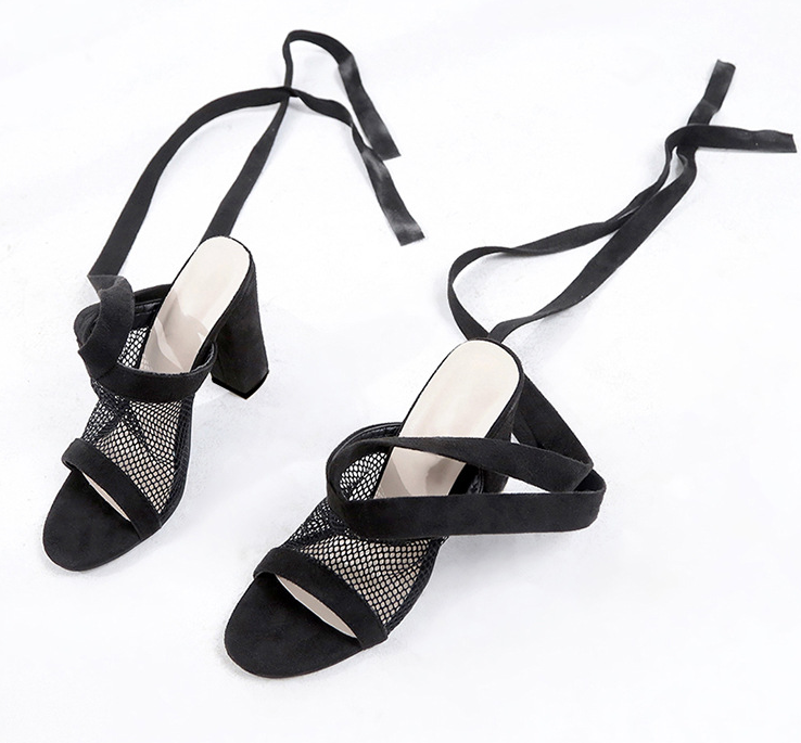 Bandage Flock Cross Strap Lace Up High Heel Sandals