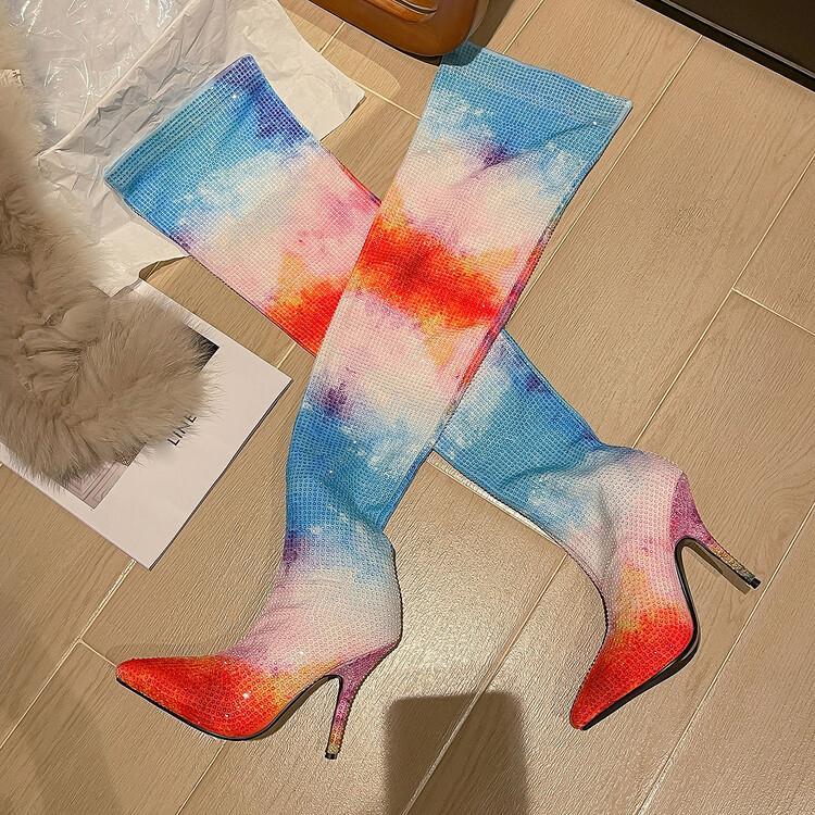 Iridescent Over-the-knee Elastic Boots