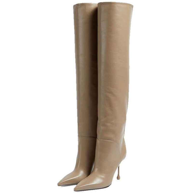 Pointed-Toe Stiletto Slip-on Below The Knee Plus Size Straight Boots