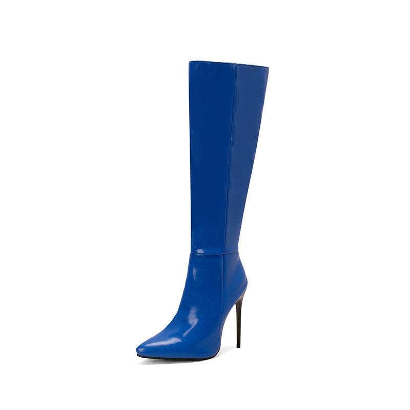 Pointed Toe Stiletto Heel Side Zipper Below The Knee Boots