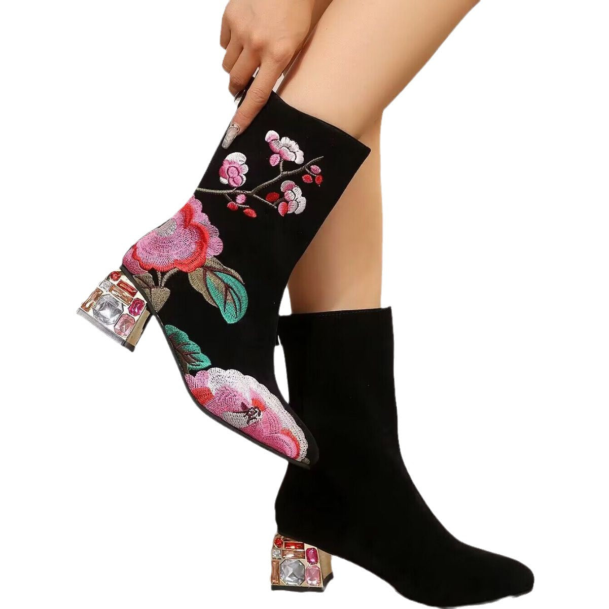 Flower Mid-calf Vintage Embroidery Boots