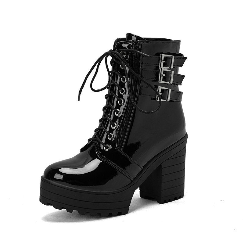 Lace-Up Buckle Thick Sole Short Boots
