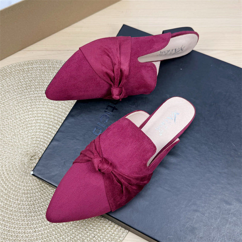 Bow Toe Style Simple Pointed Flat Lazy Half Slippers