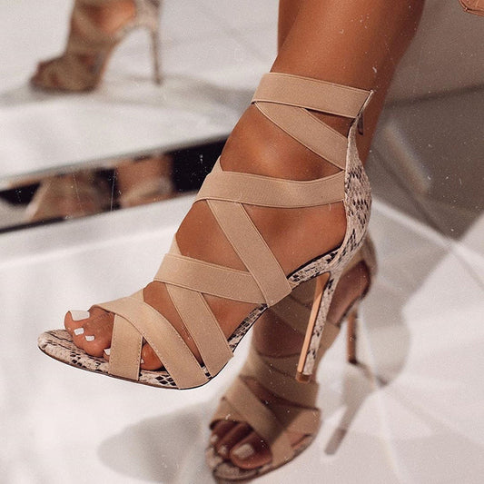 Elastic Snakeskin Sandals