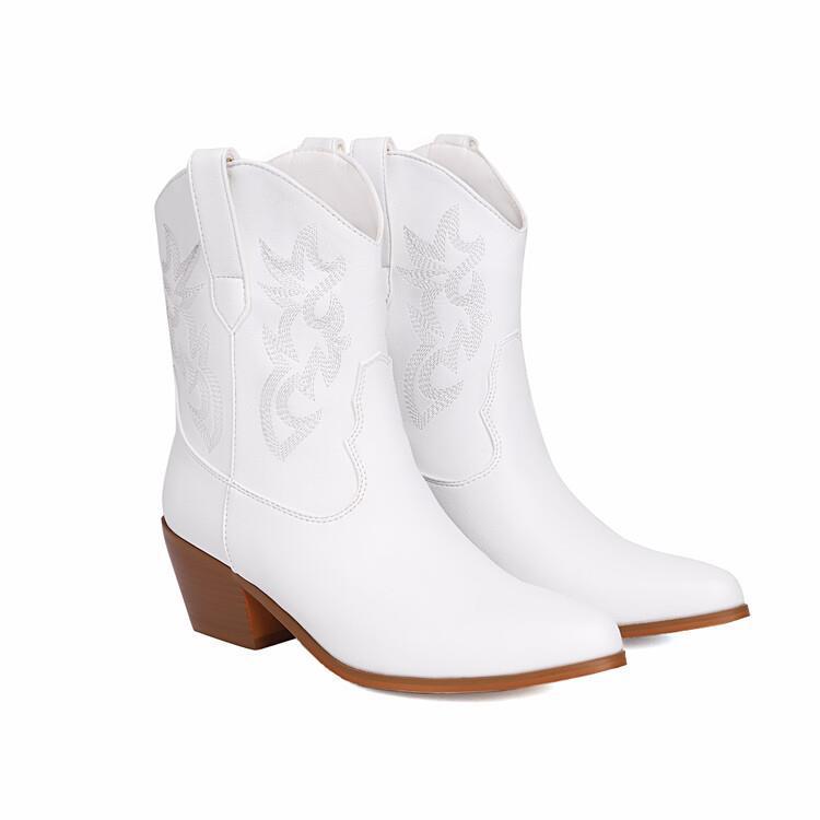 Mirror Patent Leather Embroidery Boots