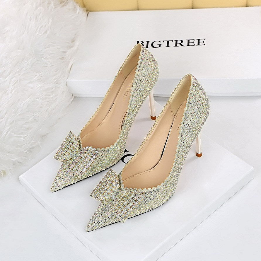 Sweet Princess Bow Toe Thin Shallow Mouth High Heels