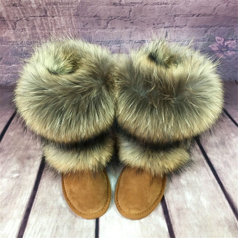Mid-Calf Fox Fur Snow Boots