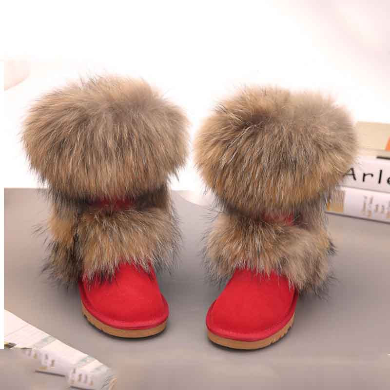 Mid-Calf Fox Fur Snow Boots