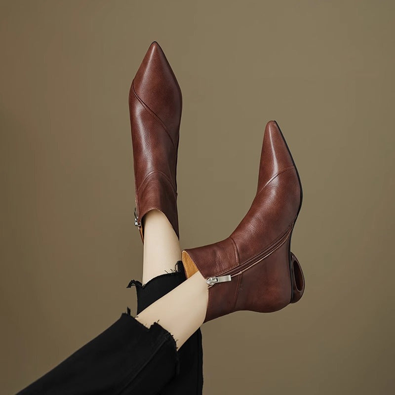 Circle Heel Side Zip Short Tube Boots