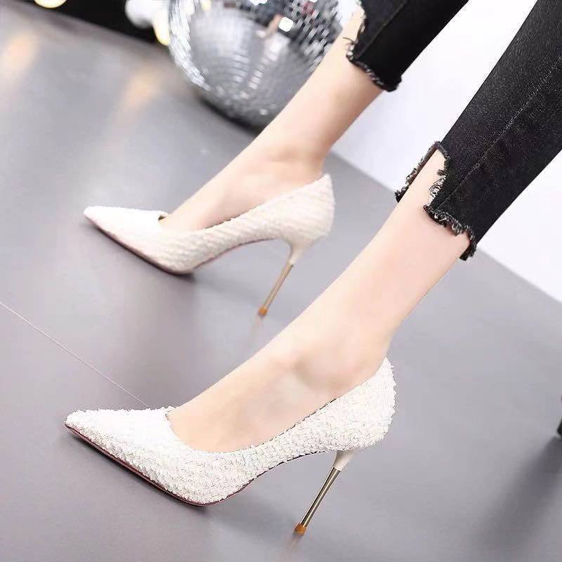 Textured Pointed Toe High Stiletto Heels