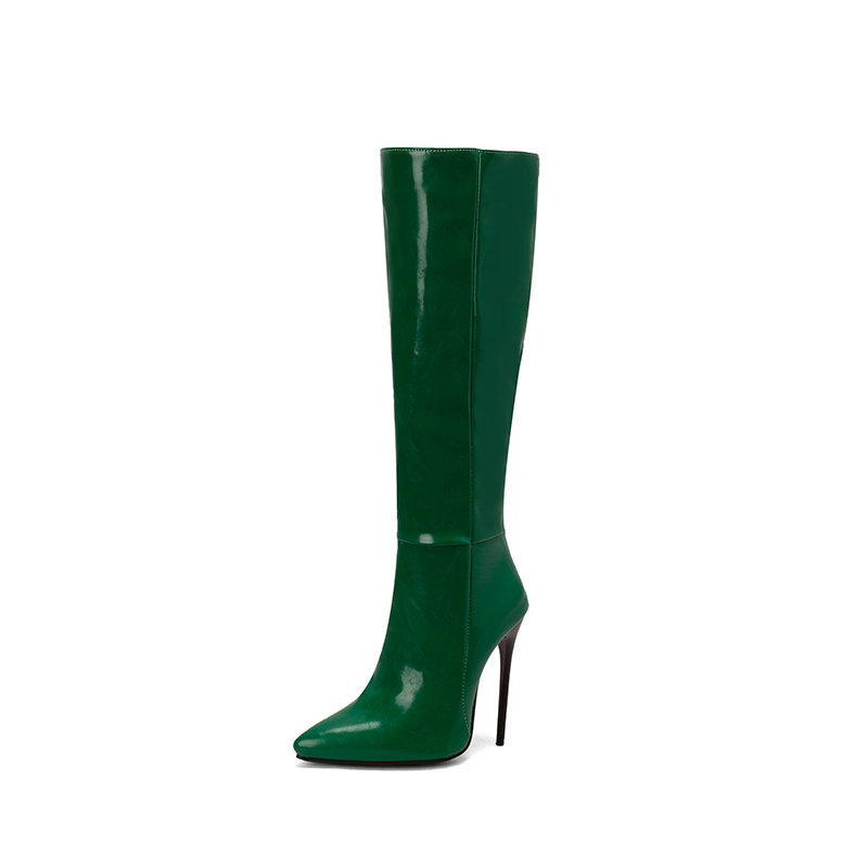 Pointed Toe Stiletto Heel Side Zipper Below The Knee Boots