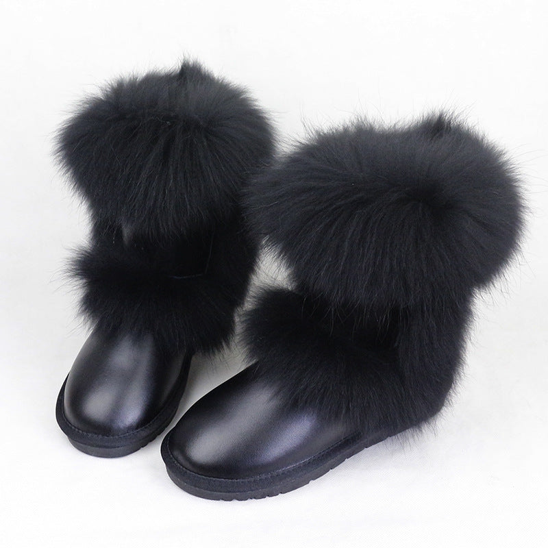 Mid-Calf Fox Fur Snow Boots