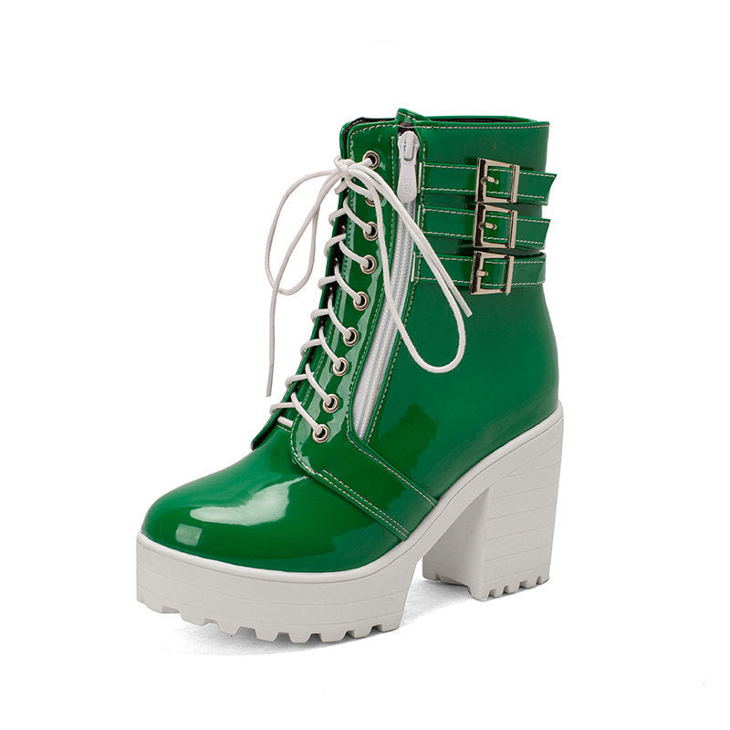 Lace-Up Buckle Thick Sole Short Boots