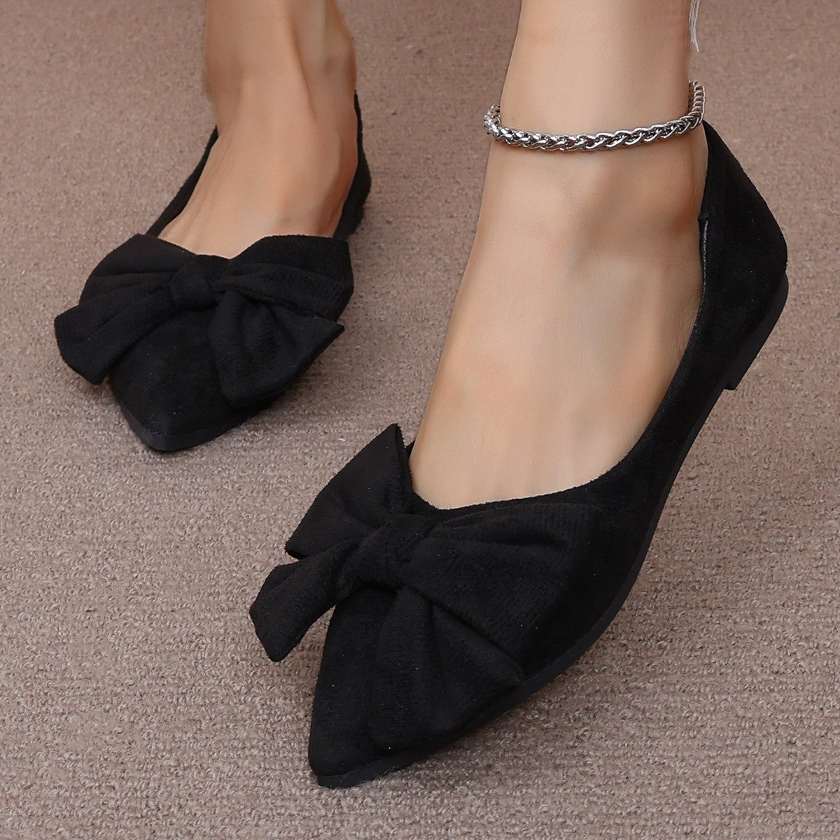 Big Bow Flat Pointed-toe Low-Heel Shoes