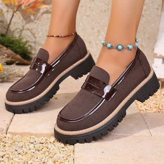 Matte Chunky Heel Platform Loafers