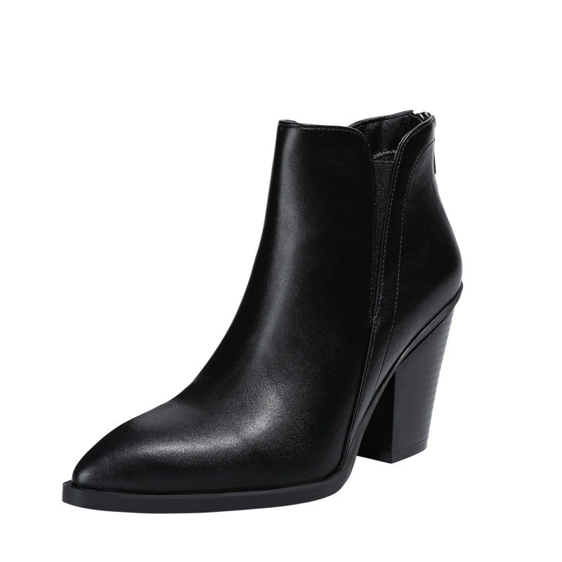 Thick Heel Martin Back Zipper Boots