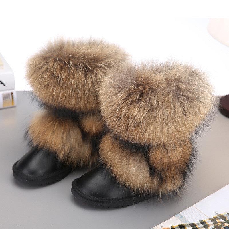 Mid-Calf Fox Fur Snow Boots