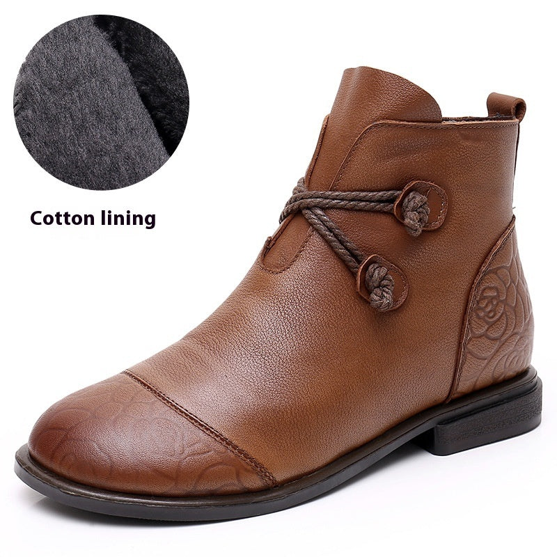 Strap Ankle Flat Leather Boots