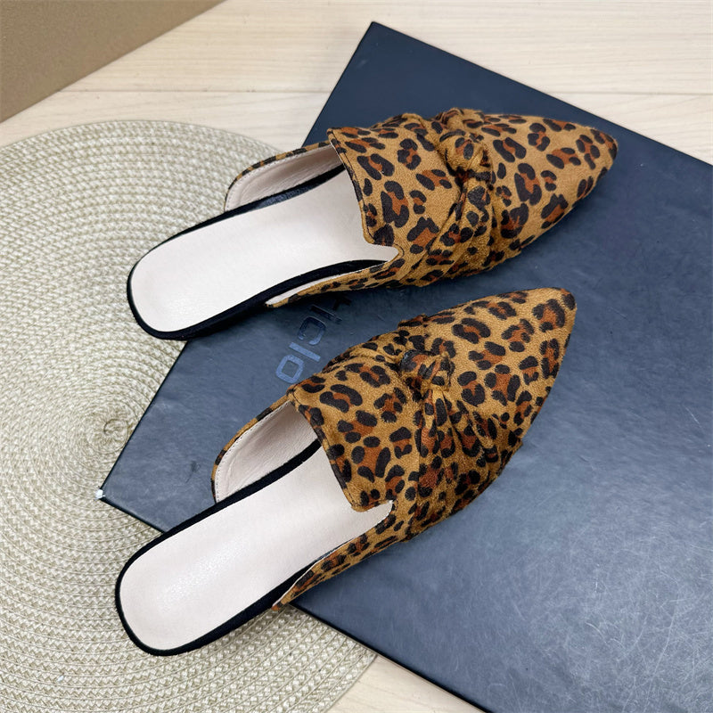 Bow Toe Style Simple Pointed Flat Lazy Half Slippers