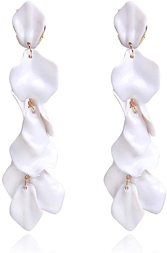 Long Rose Petal Dangle Earrings