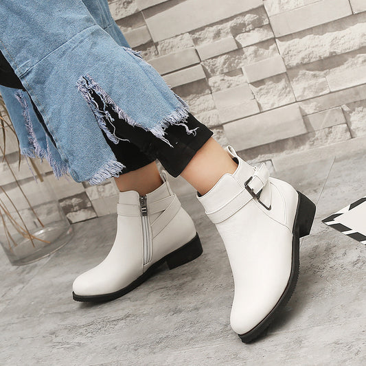 Martin Round Toe Short Low Heel Boots