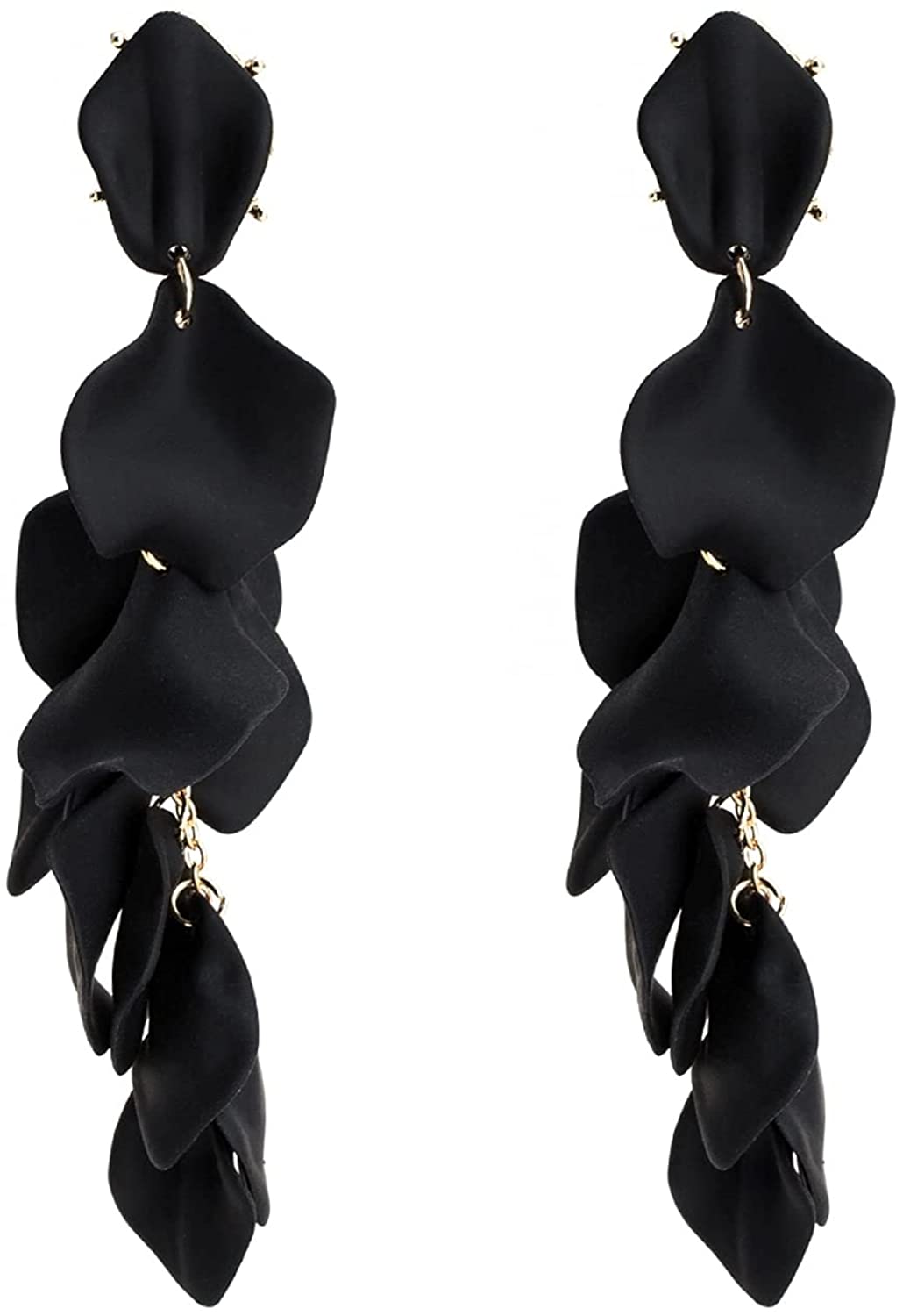 Long Rose Petal Dangle Earrings