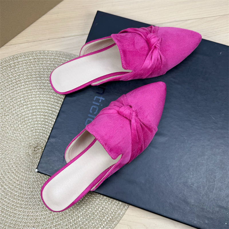 Bow Toe Style Simple Pointed Flat Lazy Half Slippers