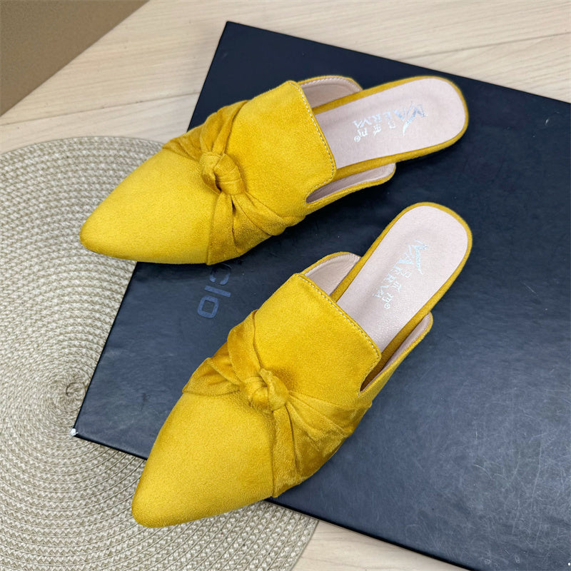 Bow Toe Style Simple Pointed Flat Lazy Half Slippers