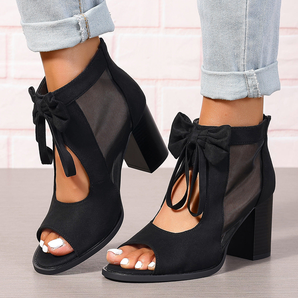 Platform Chunky Bow Open Toe Block Ankle Strap Sandals