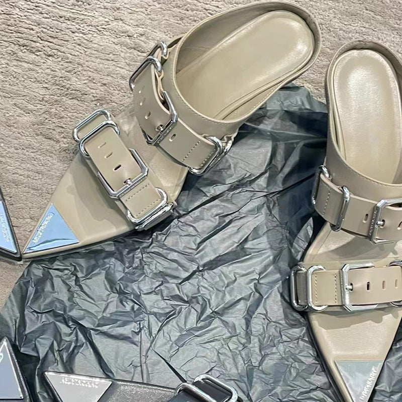 Metal High-Grade Pointed Toe Heel Slipper Sandals