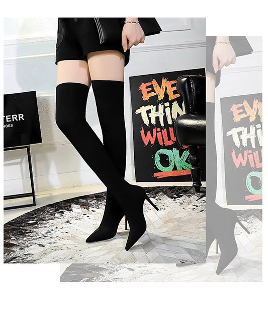 High Heel Elastic Stiletto Pointed-Toe Over-The-Knee Boots