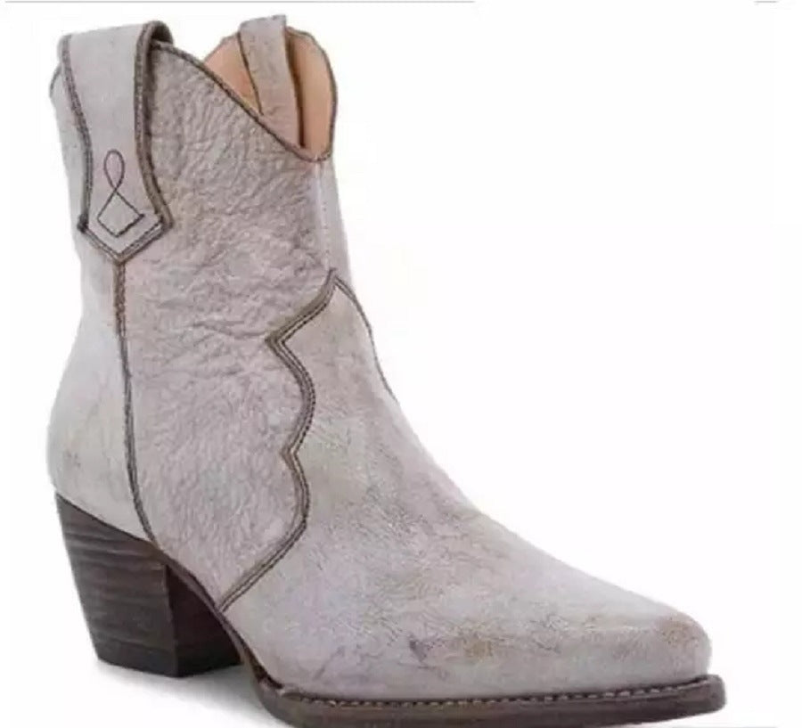 Pointed Toe Mid Heel Long Rider Side Zip Short Boots