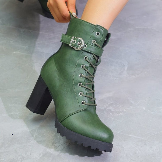 Side Zipper Buckle Low Tube Round Toe Boots