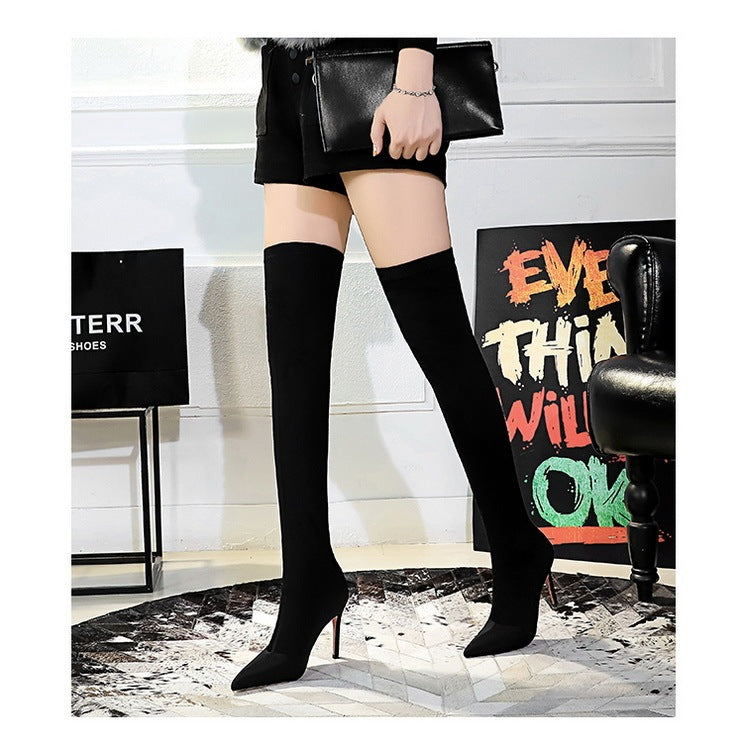 High Heel Elastic Stiletto Pointed-Toe Over-The-Knee Boots