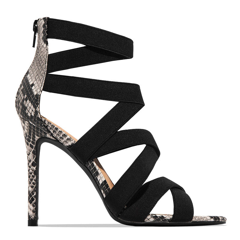 Elastic Snakeskin Sandals
