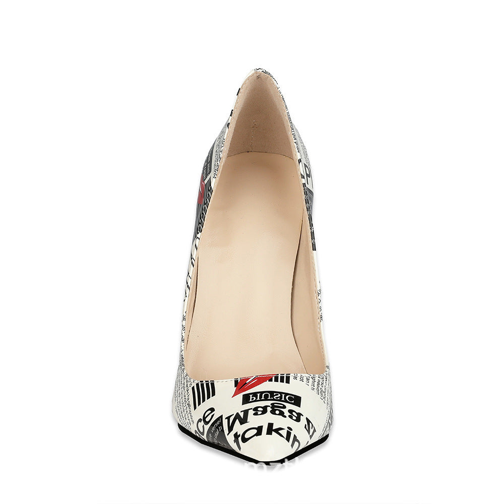 Graffiti Pointed Toe Stiletto High Heels