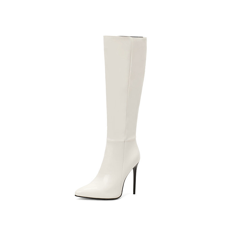 Pointed Toe Stiletto Heel Side Zipper Below The Knee Boots