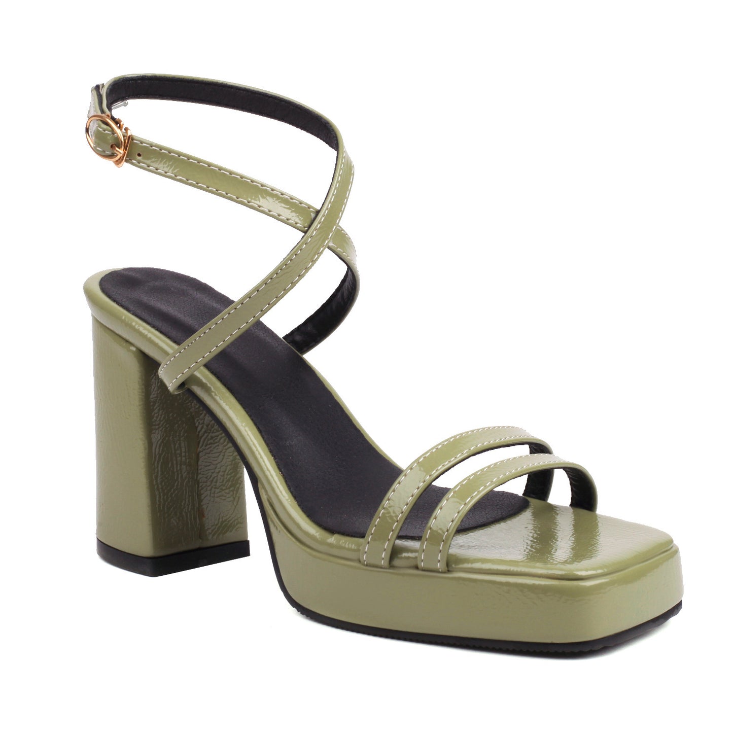 Square Toe Thin Strap Buckle Wide Strap High Heels