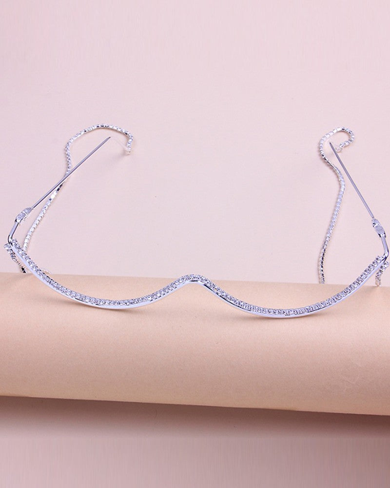Rhinestone Half Frame Lensless Glasses