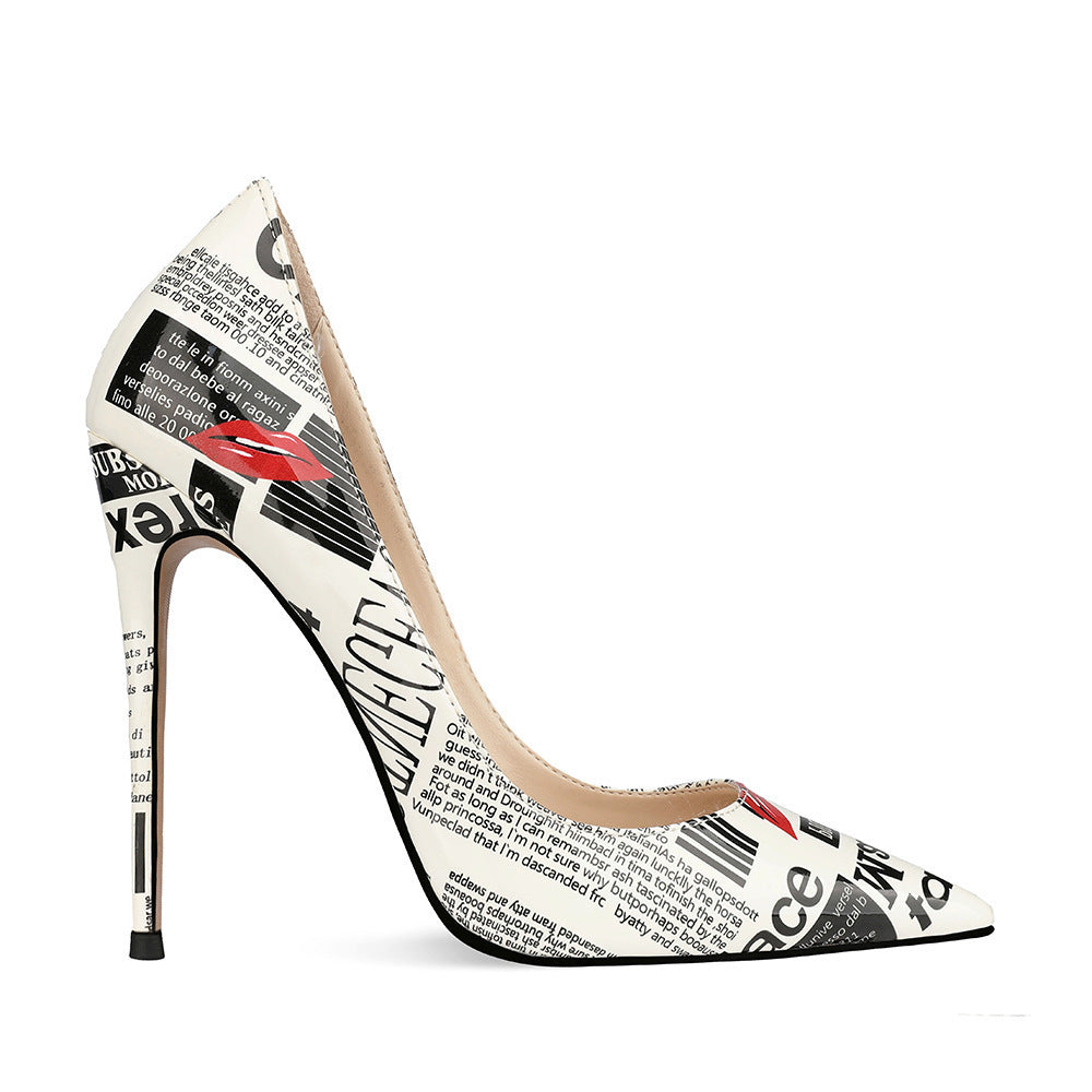 Graffiti Pointed Toe Stiletto High Heels