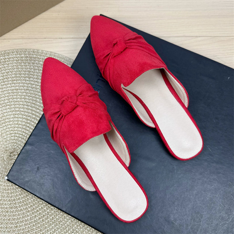 Bow Toe Style Simple Pointed Flat Lazy Half Slippers