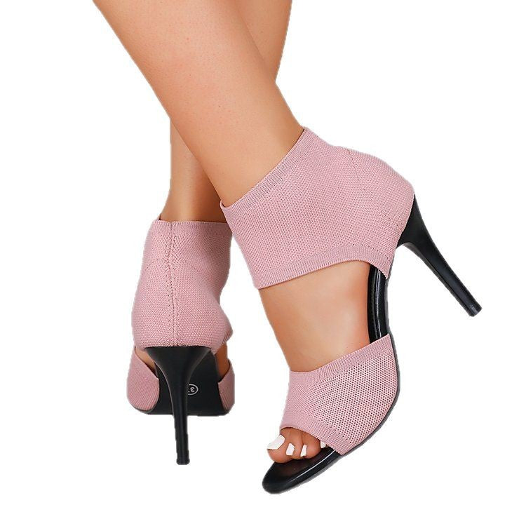 Fish Mouth Hollow Wide Strap Heels
