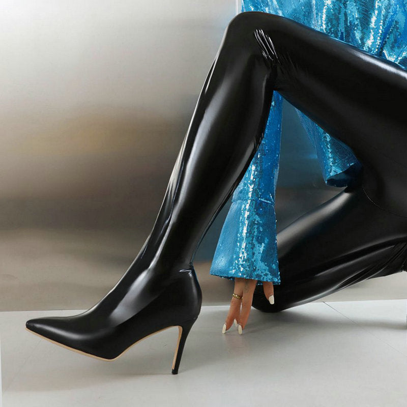 Pointed Stiletto Over-the-knee Zipper High Heel Elastic Pant Boots
