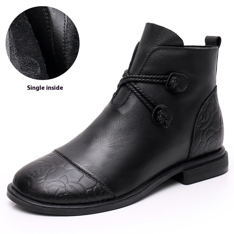 Strap Ankle Flat Leather Boots